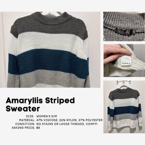 Amaryllis Striped Crewneck Sweater in Gray, White & Teal Blue